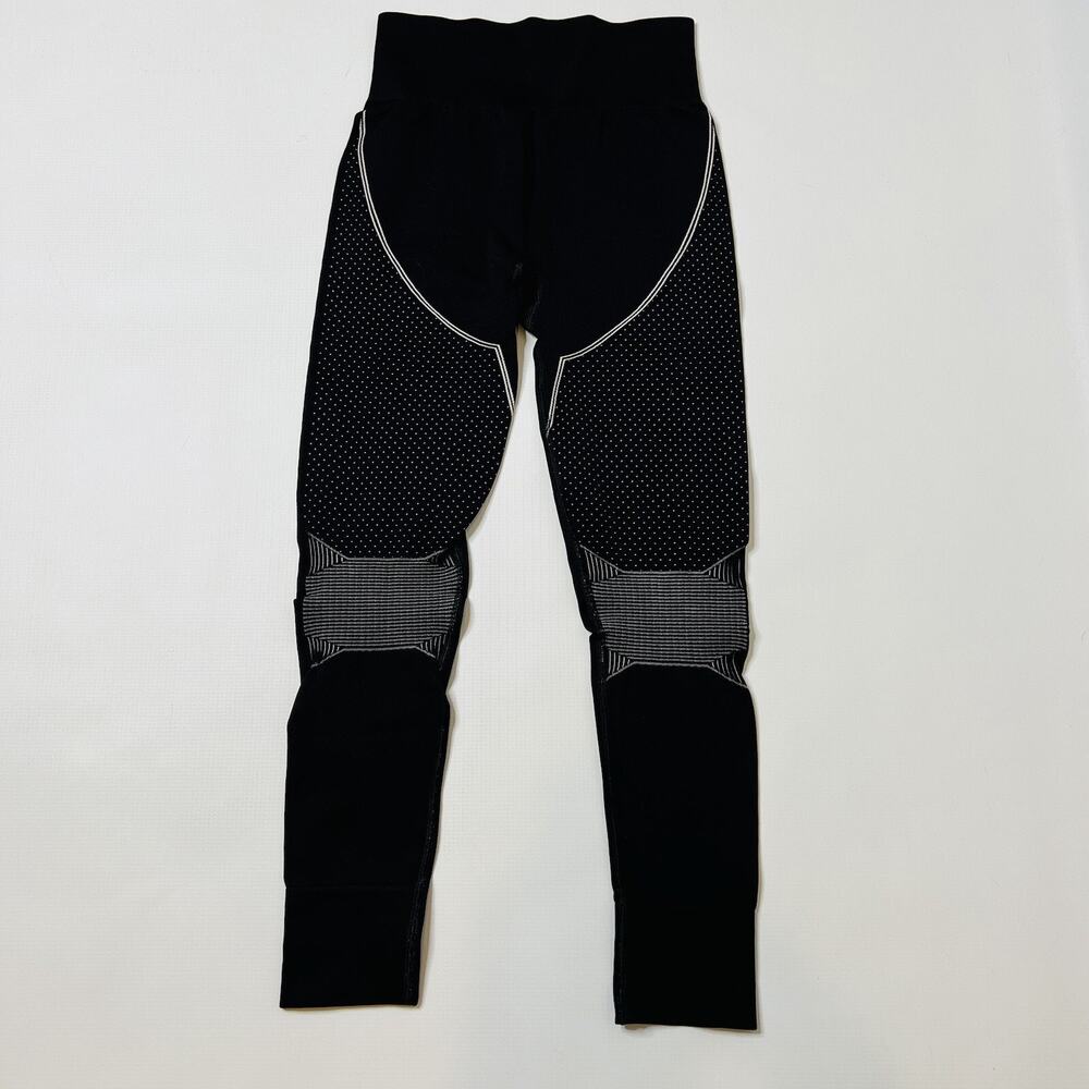 CARBON38 Black White Leggings Polka Dot And Line Geometric Pattern - XS Small
